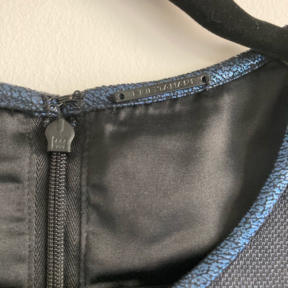 ELI TAHARI Navy Blue Metallic A-line Dress - Picture 2 of 4